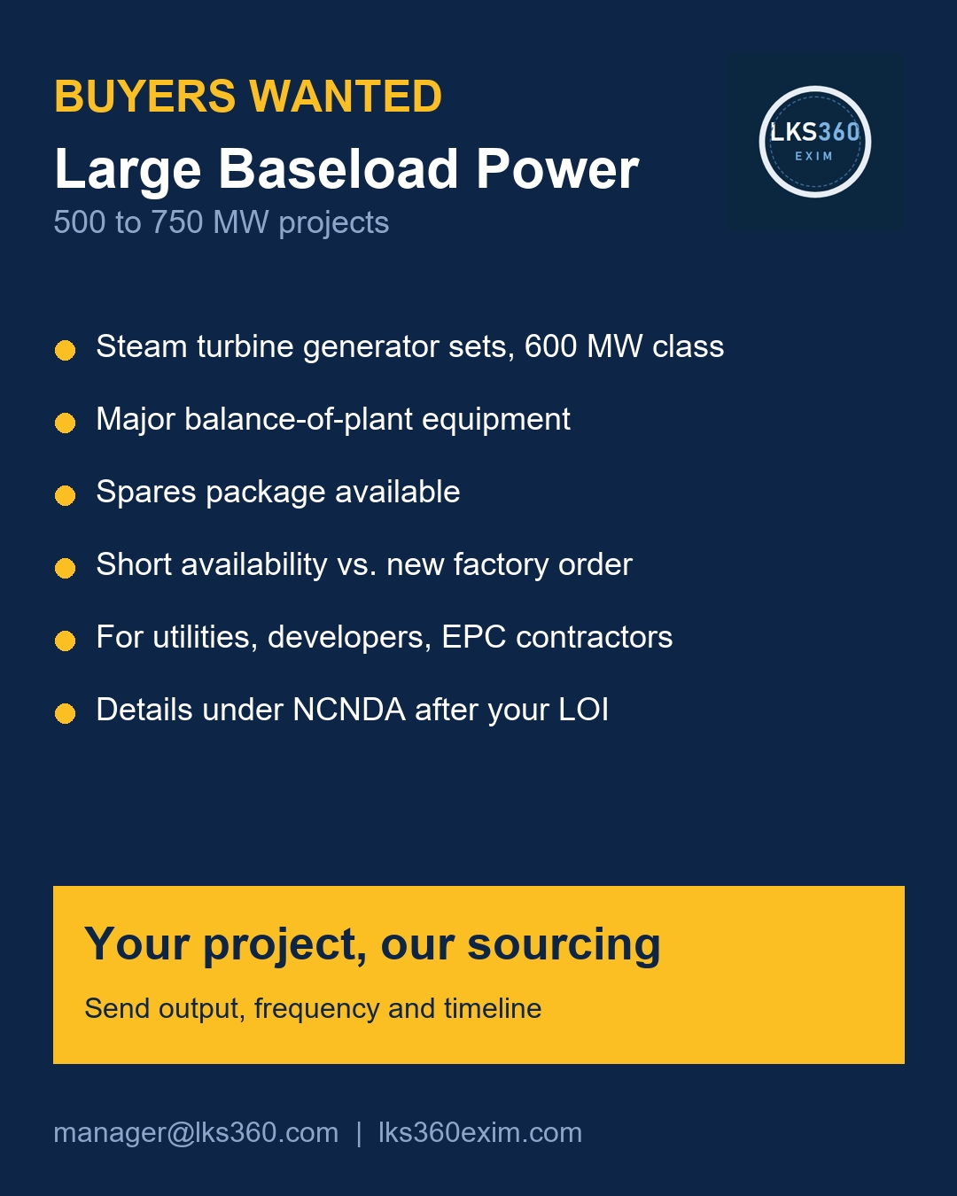 Large baseload power projects: 500 to 750 MW