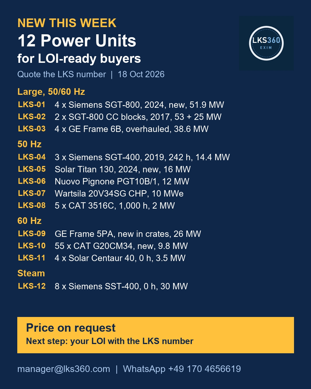 Used Gas Turbines Available: New Listings 18 October 2026